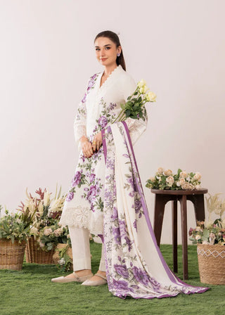 Cream/Purple Floral 3pc Lawn Suit