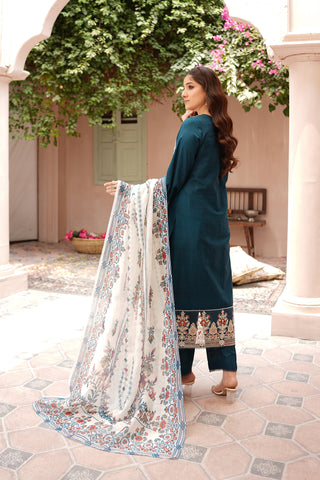 Teal 3pc Cotton Suit with Printed Dupatta