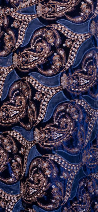 Navy Dhanak 3pc Suit with Heavy Cutwork Shawl