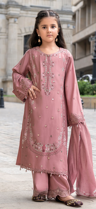 Dusky Pink 3pc Mother & Daughter Winter Linen Suit