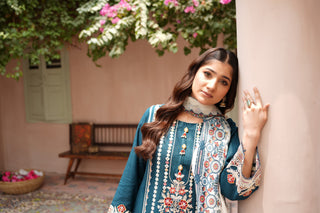 Teal 3pc Cotton Suit with Printed Dupatta