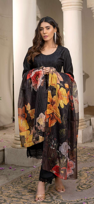 Black 3pc Summer Chickenkari Suit