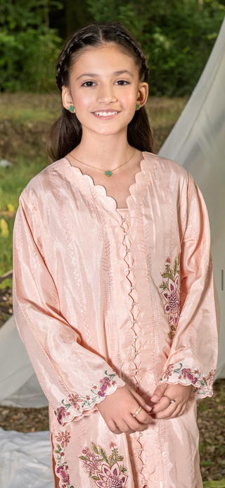 Kids Peach Raw Silk Co-Ord