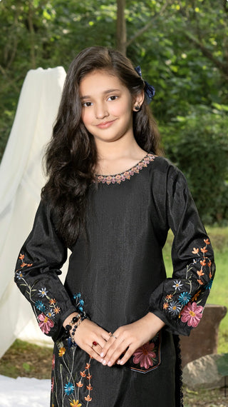Kids Black Raw Silk Co-Ord