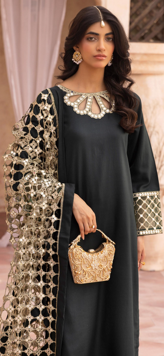 Green 3pc Suit with Cutwork Neckline & Dupatta