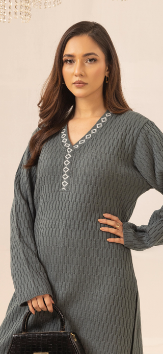 Charcoal 2pc CableKnit Shalwar Kameez
