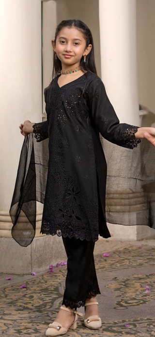 Black 3pc Summer Chickenkari Suit