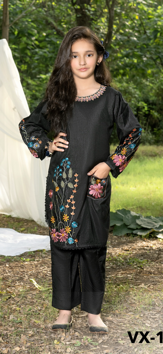 Kids Black Raw Silk Co-Ord