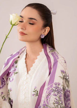 Cream/Purple Floral 3pc Lawn Suit