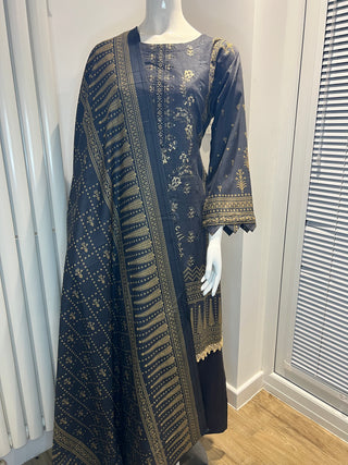Charcoal/Gold 3pc Dhanak Suit