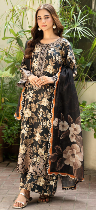 Brown Floral Raniya.h 3pc Viscose Suit