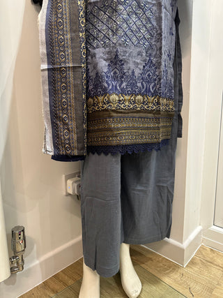 Grey/Navy 3pc Dhanak Suit