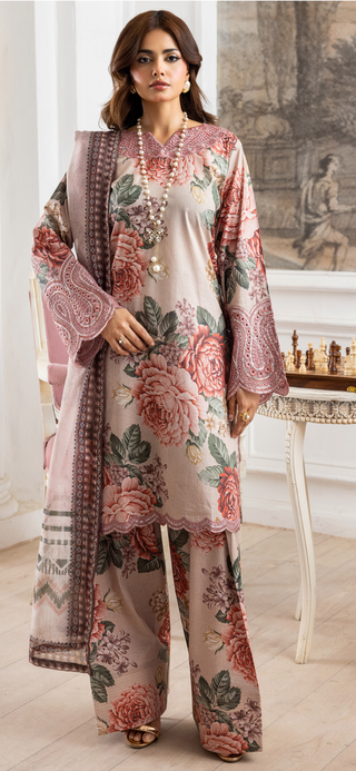 Beige/Brown Floral Farshi Suit