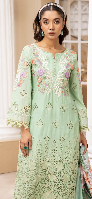 Mint Green Chickenkari Lawn Suit with cutwork