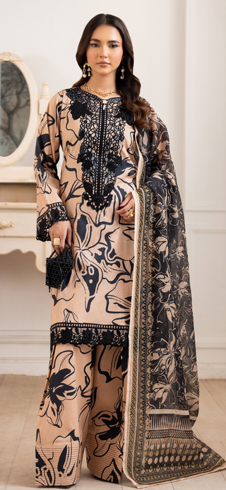 Beige/Black Floral Farshi Suit