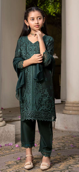 Forest Green 3pc Summer Chickenkari Suit