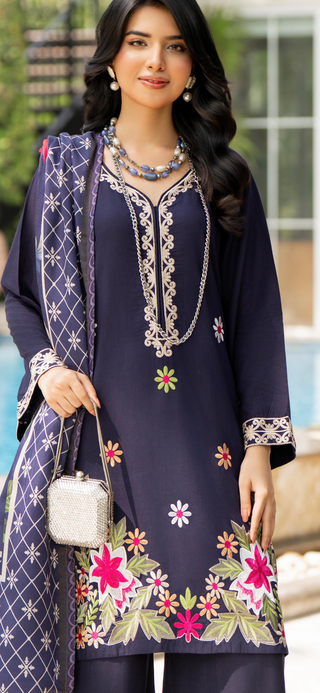 Navy Raniya.h 3pc Linen Suit