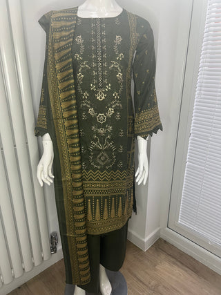 Mendhi Green 3pc Dhanak Suit