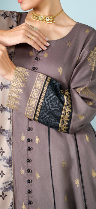 Grey 3pc Viscose Dress with Soft Scarf