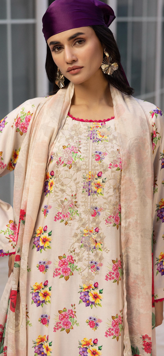 White 3pc Floral Linen Suit