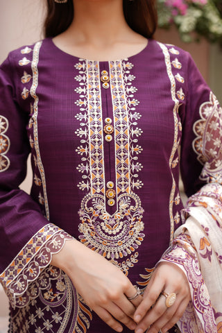 Plum 3pc Cotton Suit with Printed Dupatta