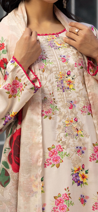 White 3pc Floral Linen Suit