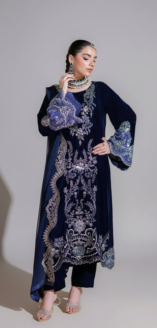 Navy 3pc Velvet Suit with intricate detailing