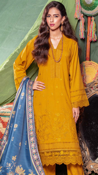 Mustard Munira 3pc Dhanak Suit
