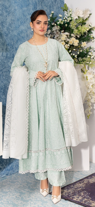 Mint Green A Line 3pc Readymade Lawn Dress