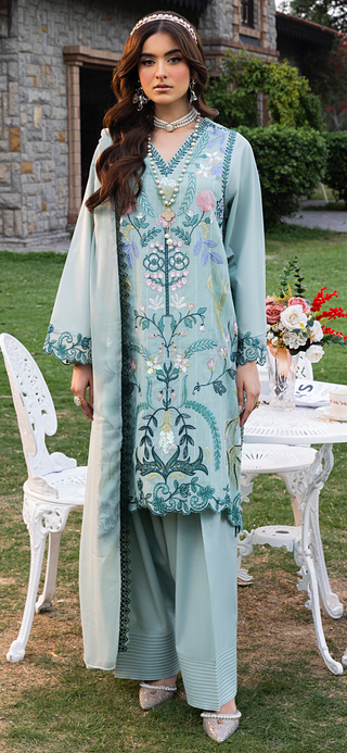 Sky Floral Embroidery Farshi Suit