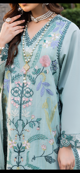 Sky Floral Embroidery Farshi Suit