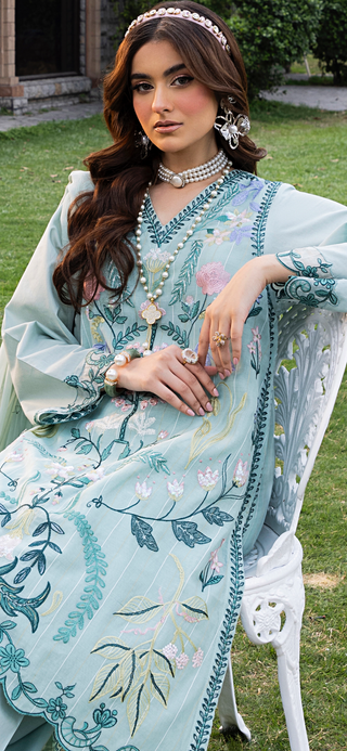 Sky Floral Embroidery Farshi Suit
