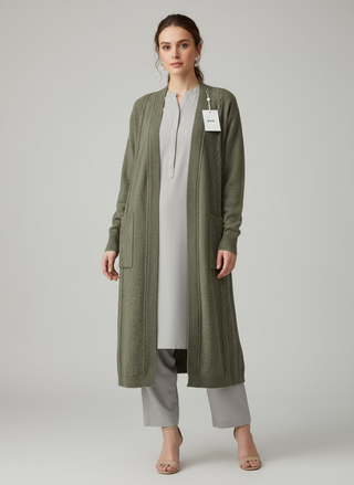 Khaki Woolen Cardigan with pockets