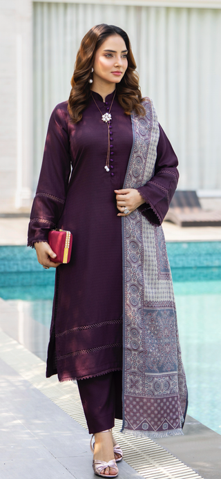Simple Purple Raniya.h 3pc Dhanak Suit