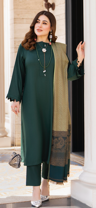 Simple Green Raniya.h 3pc Dhanak Suit