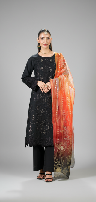 Black 3pc Viscose Suit with Embroidery