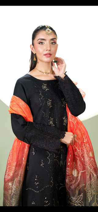 Black 3pc Viscose Suit with Embroidery