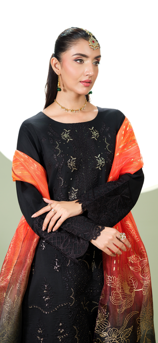 Black 3pc Viscose Suit with Embroidery