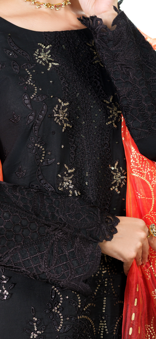 Black 3pc Viscose Suit with Embroidery