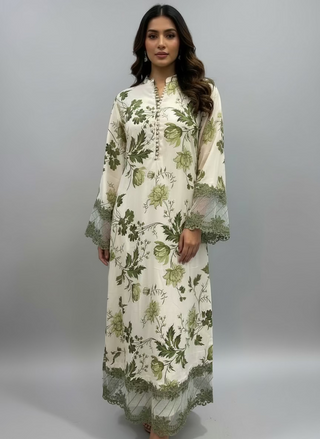 Off White Floral 1pc Maxi with Organza