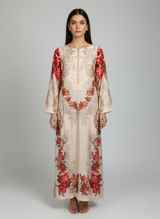 Beige Floral 1pc Maxi