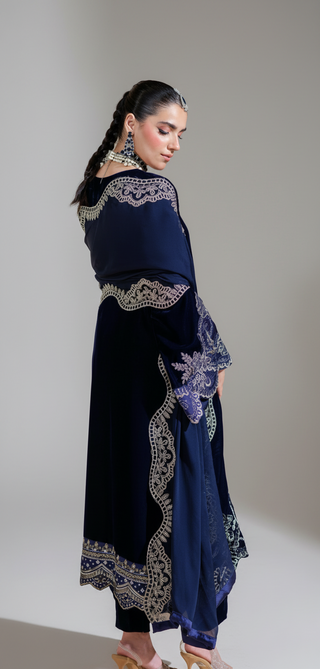 Navy 3pc Velvet Suit with intricate detailing