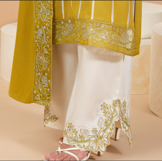 Mustard 3pc Dhanak Suit with Shawl