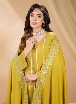 Mustard 3pc Dhanak Suit with Shawl