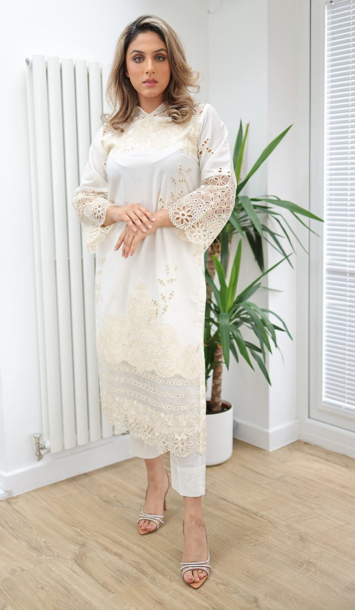 White 2pc Readymade Lawn Suit