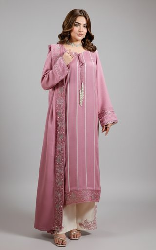 Dusky Pink 3pc Dhanak Suit with Shawl