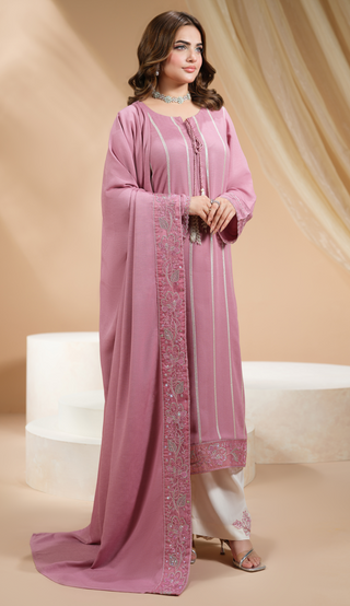 Dusky Pink 3pc Dhanak Suit with Shawl