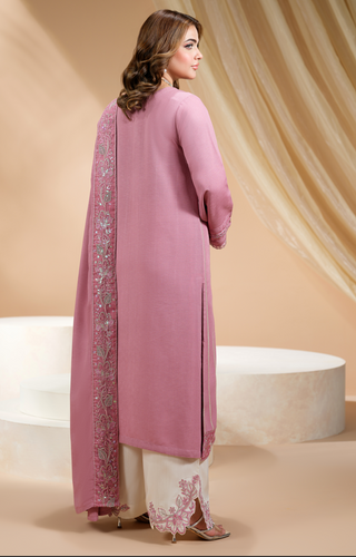 Dusky Pink 3pc Dhanak Suit with Shawl