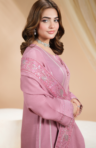 Dusky Pink 3pc Dhanak Suit with Shawl