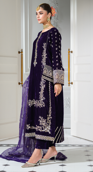 Purple 3pc Velvet Suit with Shawl